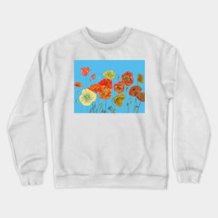 Red Orange Yellow Poppies Art Watercolor Crewneck Sweatshirt